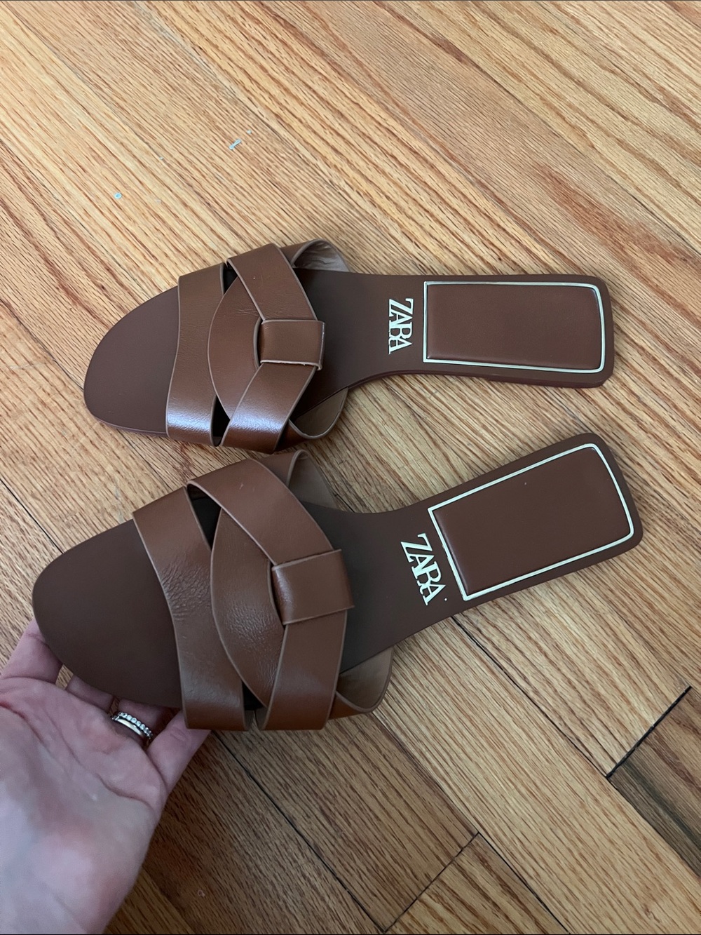 Zara Brown Flat Crossed leather Sandals 40 EU - Picture 3 of 16